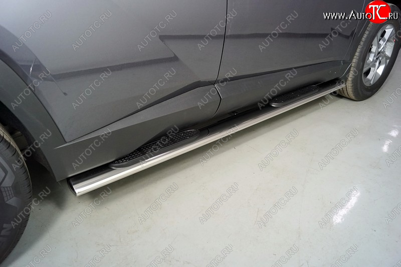 42 999 р. Пороги овальные с накладкой 120х60 мм ТСС Тюнинг Hyundai Tucson NX4 (2020-2022) (серые)  с доставкой в г. Чебоксары