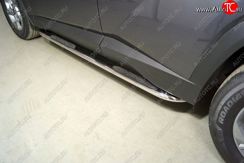 36 699 р. Пороги овальные гнутые с накладкой 75х42 мм Hyundai Tucson NX4 (2020-2022) (серые)  с доставкой в г. Чебоксары