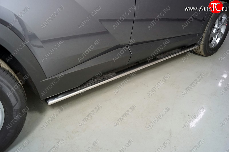 33 799 р. Пороги овальные с накладкой 75х42 мм ТСС Тюнинг Hyundai Tucson NX4 (2020-2022) (серые)  с доставкой в г. Чебоксары