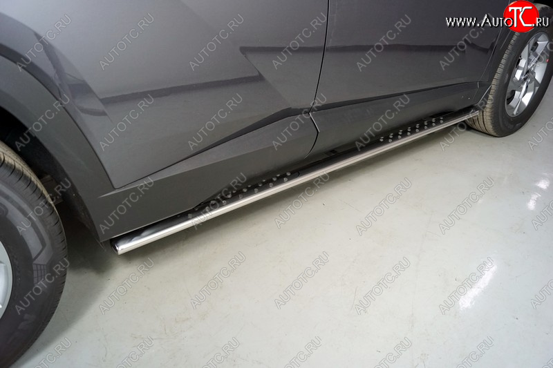 35 749 р. Пороги овальные с проступью 75х42 мм ТСС Тюнинг Hyundai Tucson NX4 (2020-2022) (серые)  с доставкой в г. Чебоксары