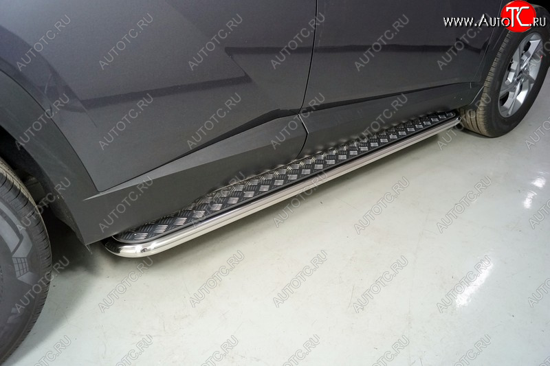 32 199 р. Пороги с площадкой 42,4 мм ТСС Тюнинг Hyundai Tucson NX4 (2020-2022) (серые)  с доставкой в г. Чебоксары