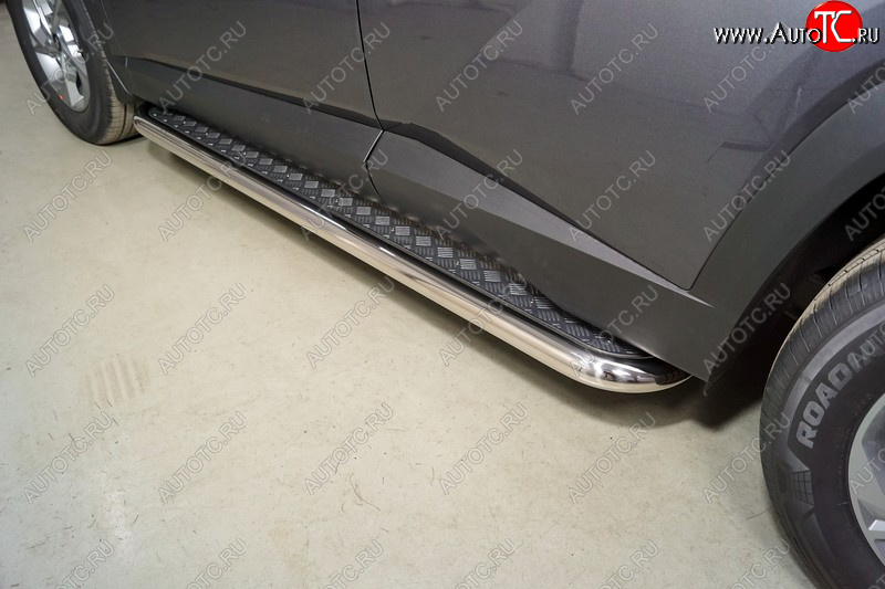 36 899 р. Пороги с площадкой 60,3 мм ТСС Тюнинг Hyundai Tucson NX4 (2020-2022) (серые)  с доставкой в г. Чебоксары