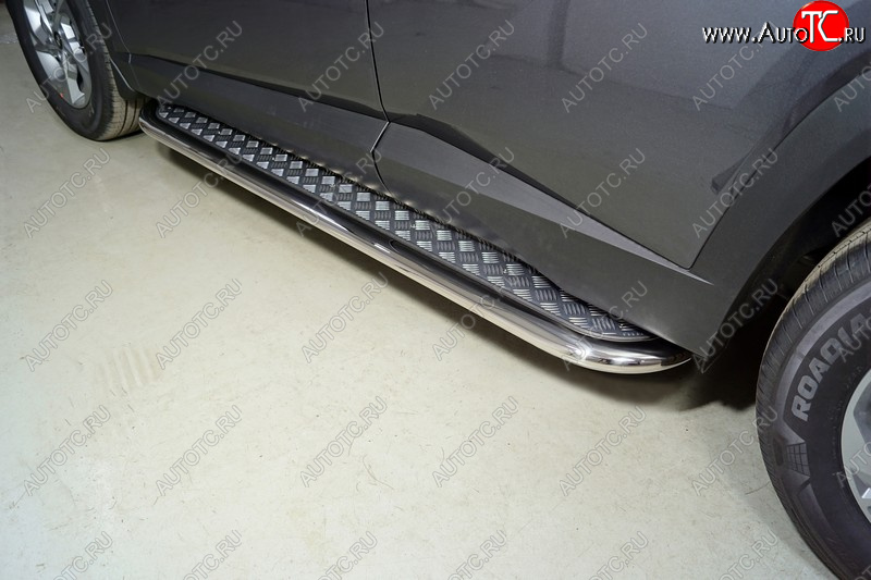 44 999 р. Пороги с площадкой 75х42 мм ТСС Тюнинг Hyundai Tucson NX4 (2020-2022) (серые)  с доставкой в г. Чебоксары