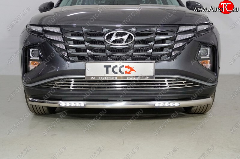 36 999 р. Защита переднего бампера нижняя с ДХО 60,3 мм ТСС Тюнинг Hyundai Tucson NX4 (2020-2022) (нержавейка)  с доставкой в г. Чебоксары