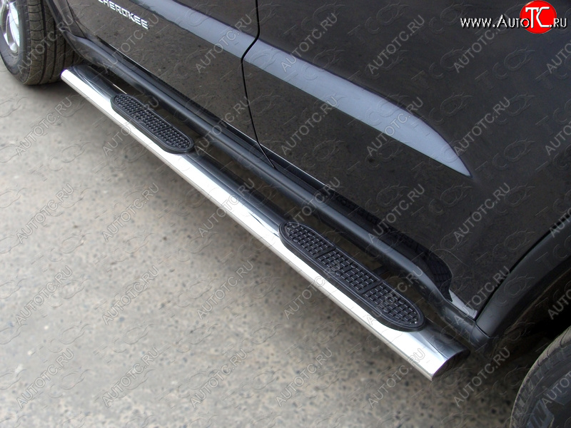 43 949 р. Пороги овальные с накладкой 120х60 мм ТСС Тюнинг Jeep Grand Cherokee WK2 1-ый рестайлинг (2013-2018) (серые)  с доставкой в г. Чебоксары