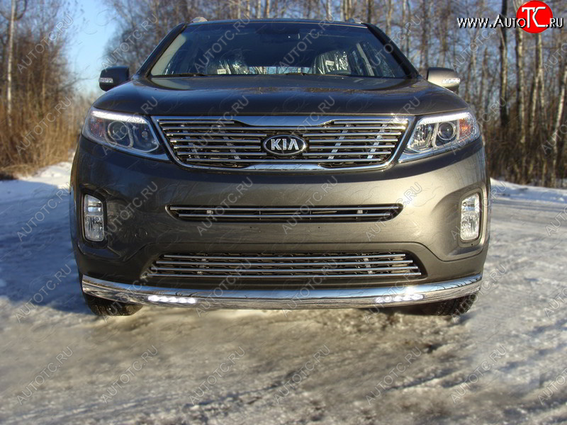40 999 р. Защита переднего бампера овальная с ДХО 75х42 мм ТСС тюнинг KIA Sorento UM/Prime дорестайлинг (2014-2018) (нержавейка)  с доставкой в г. Чебоксары