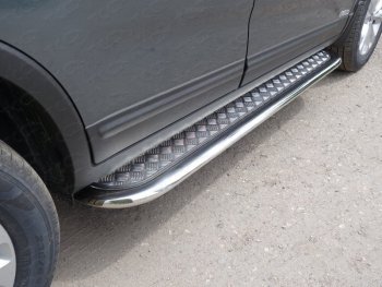 Пороги с площадкой 75х42 мм ТСС Тюнинг KIA Sorento UM/Prime дорестайлинг (2014-2018) (серые)
