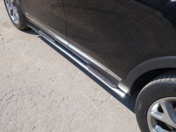 Пороги овальные с накладкой 75х42 мм ТСС Тюнинг KIA Sorento UM/Prime дорестайлинг (2014-2018) (серые)