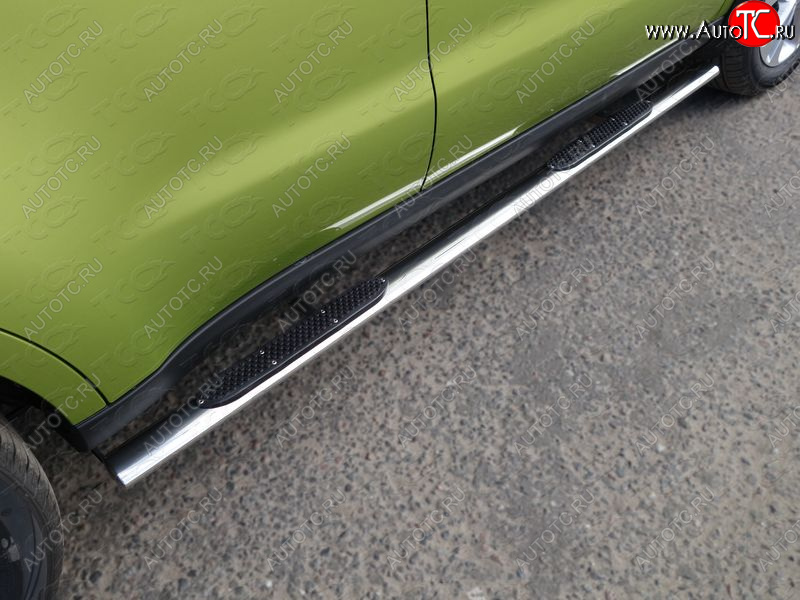 29 749 р. Пороги овальные с накладкой 75х42 мм ТСС Тюнинг KIA Soul PS дорестайлинг (2014-2016) (серые)  с доставкой в г. Чебоксары