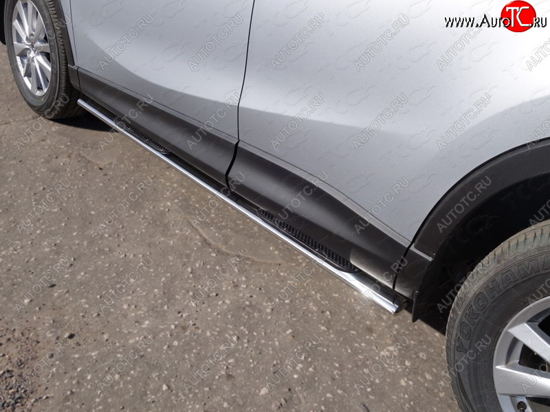 31 399 р. Пороги овальные с накладкой 75х42 мм ТСС Тюнинг Mazda CX-5 KE рестайлинг (2015-2017) (серые)  с доставкой в г. Чебоксары