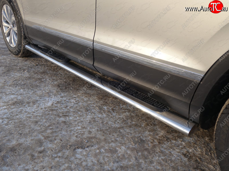 40 799 р. Пороги овальные с накладкой 120*60 мм ТСС Тюнинг Volkswagen Tiguan Mk2 рестайлинг (2020-2022) (серые)  с доставкой в г. Чебоксары