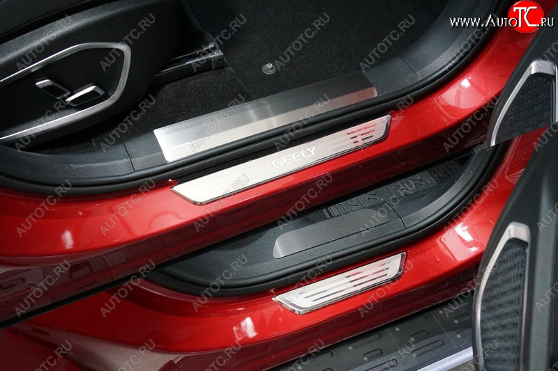 3 689 р. Накладки на пластиковые пороги, ТСС Тюнинг Geely Tugella FY11,HPBA4 рестайлинг (2022-2025) (лист шлифованный)  с доставкой в г. Чебоксары