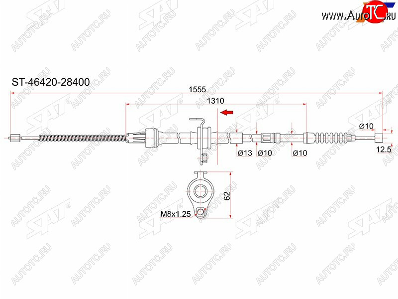 1 099 р. Трос ручника RH 2WD SAT Toyota Noah 3 дорестайлинг (2014-2017)  с доставкой в г. Чебоксары