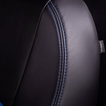 8 549 р. Комплект чехлов для сидений (РЗС 40/60 2Г Илана+Орегон) ТУРИН Lord Autofashion Ravon R4 (2016-2020) (черный, вставка синяя, строчка синяя)  с доставкой в г. Чебоксары. Увеличить фотографию 8