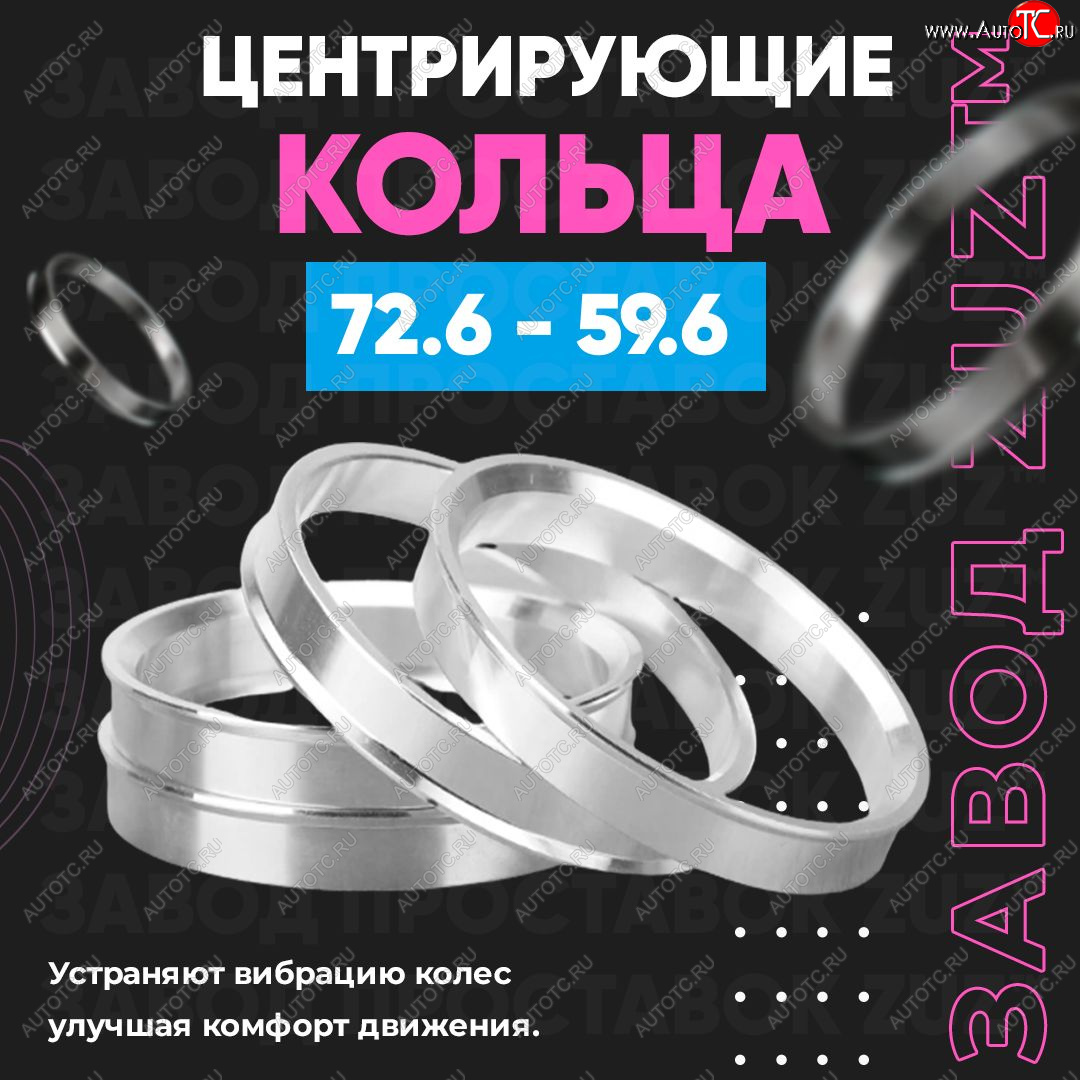 1 849 р. Центровочные кольца для дисков 72.6 - 59.6 (алюминиевые) 4шт. переходные центрирующие проставочные супинаторы на ступицу ЗАВОД ПРОСТАВОК ZUZ 72.6-59.6  с доставкой в г. Чебоксары