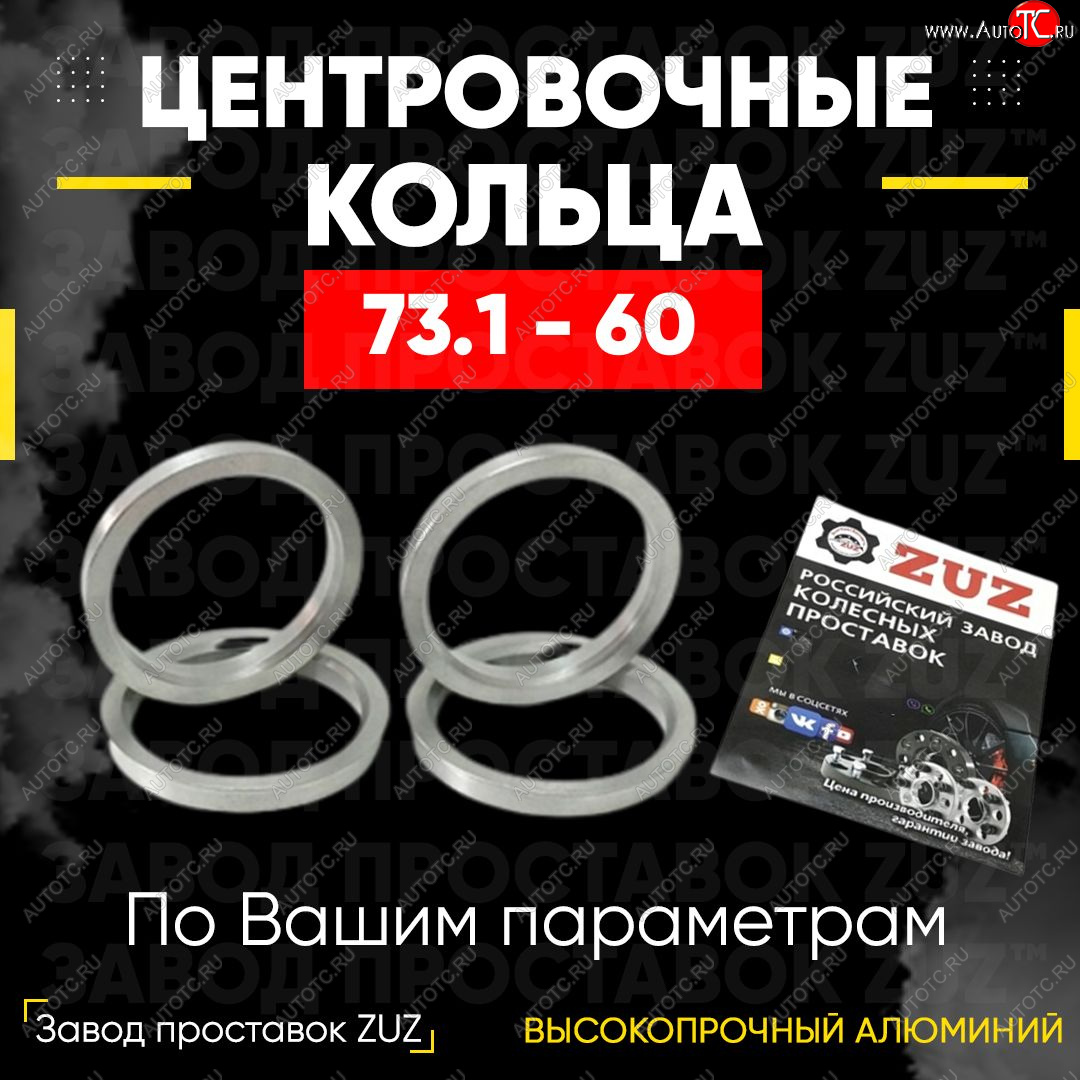 1 849 р. Центровочные кольца для дисков 73.1 - 60 (алюминиевые) 4шт. переходные центрирующие проставочные супинаторы на ступицу ЗАВОД ПРОСТАВОК ZUZ 73.1 - 60  с доставкой в г. Чебоксары
