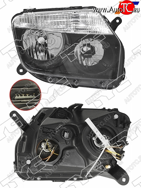 8 199 р. Фара правая (черная, под электрокорректор) TYC Renault Duster HS дорестайлинг (2010-2015)  с доставкой в г. Чебоксары