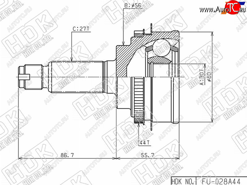4 649 р. Шрус наружный SUBARU IMPREZA GD#GG# EJ15EJ20 AT5MT 4WD00- HDK FU-028A44  с доставкой в г. Чебоксары