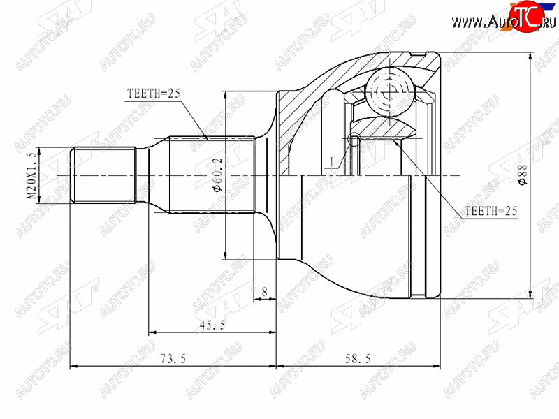 1 769 р. Шрус наружный FR MERCEDES W169A140160 04-12W245 05-12 SAT ME-203  с доставкой в г. Чебоксары