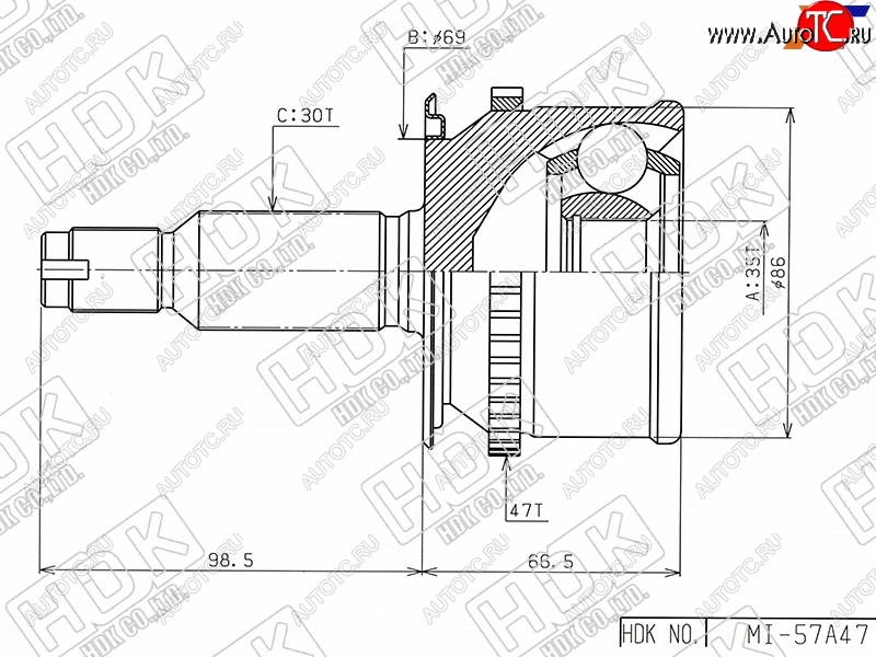 5 349 р. Шрус наружный MITSUBISHI L200TRITON KB4TKB9T 05-PAJERO SPORT KH8W 08- HDK MI-057A47  с доставкой в г. Чебоксары