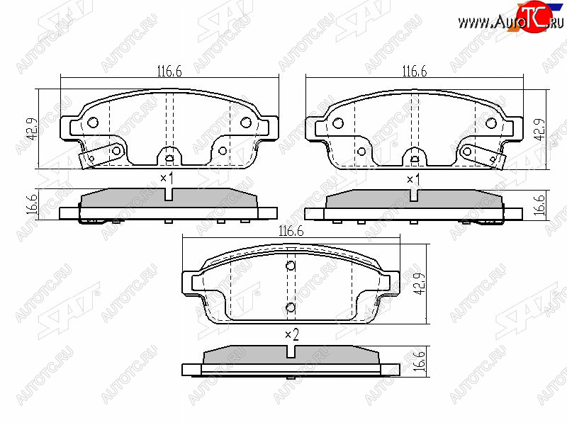 629 р. Колодки тормозные задние RH-LH SAT Chevrolet Cruze J300 седан дорестайлинг (2009-2012)  с доставкой в г. Чебоксары
