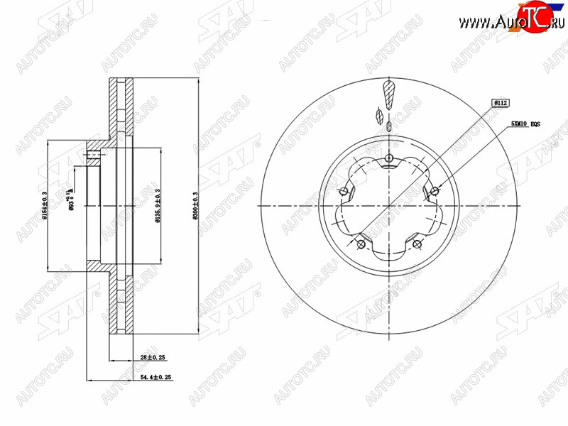 2 669 р. Диск тормозной передний (Ø300 mm, вентилируемый) SAT  Ford Transit (2006-2014) цельнометаллический фургон  с доставкой в г. Чебоксары