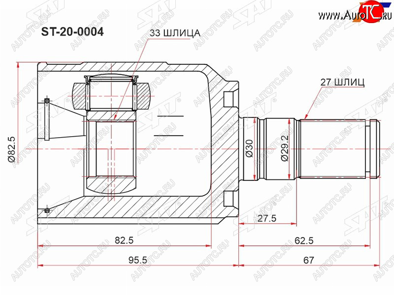 2 499 р. Шрус внутренний KIA OPTIMA 18- 2.02.4SONATA 18- левый SAT ST-20-0004  с доставкой в г. Чебоксары