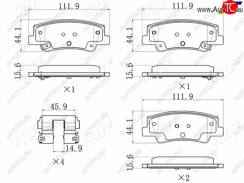 829 р. Колодки тормозные задние LH-RH SAT KIA K5 DL (2019-2022)  с доставкой в г. Чебоксары