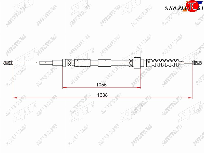 559 р. Трос ручного тормоза RH SAT Audi A3 8LA хэтчбэк 5 дв. дорестайлинг (1996-2000) (дисковые тормоза)  с доставкой в г. Чебоксары
