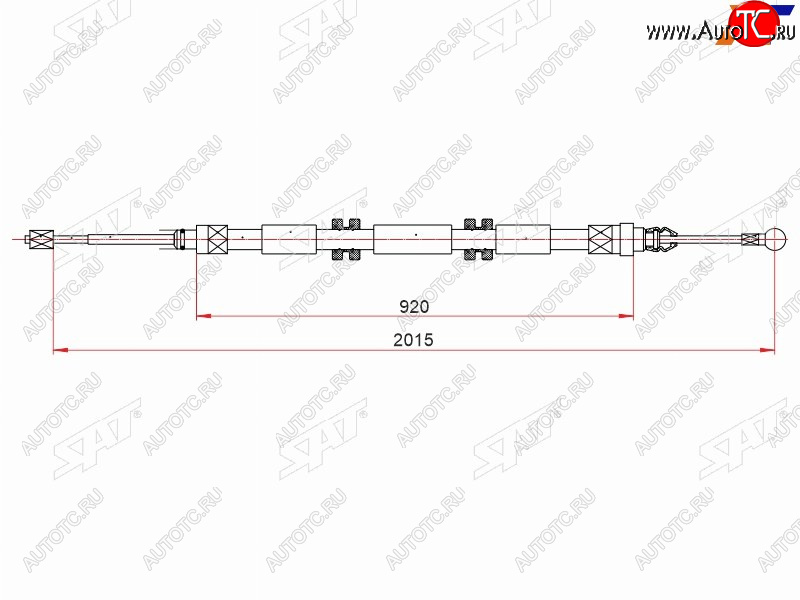 669 р. Трос ручного тормоза LH-RH SAT Renault Kangoo KW0 дорестайлинг (2008-2013)  с доставкой в г. Чебоксары