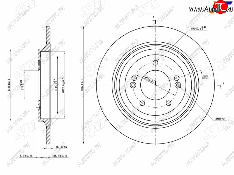1 879 р. Диск тормозной передний Ø302mm SAT Hyundai Tucson TL рестайлинг (2018-2021)  с доставкой в г. Чебоксары