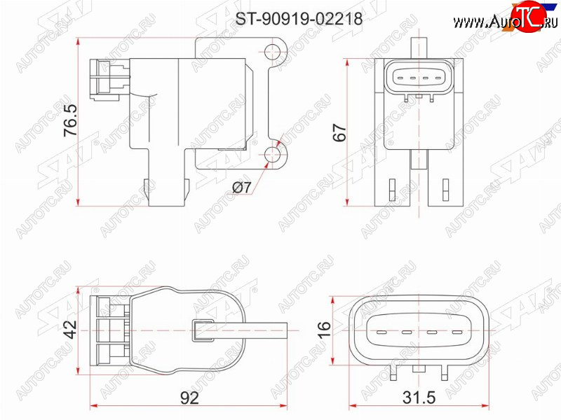 1 399 р. Катушка зажигания TOYOTA 3S5S-FE (№2) 96- ST19#ST21#SV4#SV55SXV2#SXM1#SXN1#SXU1# 1ZZ ZZV50 SAT ST-90919-02218  с доставкой в г. Чебоксары