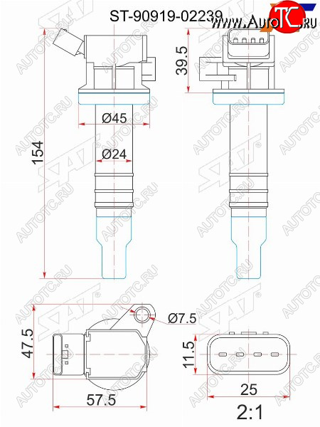 1 099 р. Катушка зажигания TOYOTA 1ZZ-FE 00- ZZE12#ZZT24#ZZV50ZCT10ZCA2#1KR-FE 04- KSP9#KGC1#3SG-G# SX SAT ST-90919-02239  с доставкой в г. Чебоксары