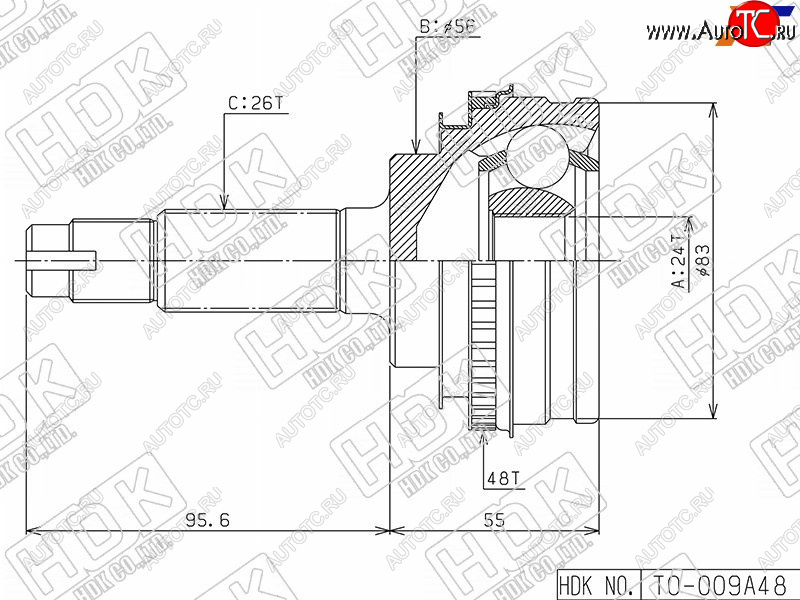 4 099 р. Шрус наружный TOYOTA CARINACALDINACAMRY SV3040CARIBCOROLLA 4WDRAV4 SXA1# 34S2C4A 88-02 HDK TO-009A48  с доставкой в г. Чебоксары