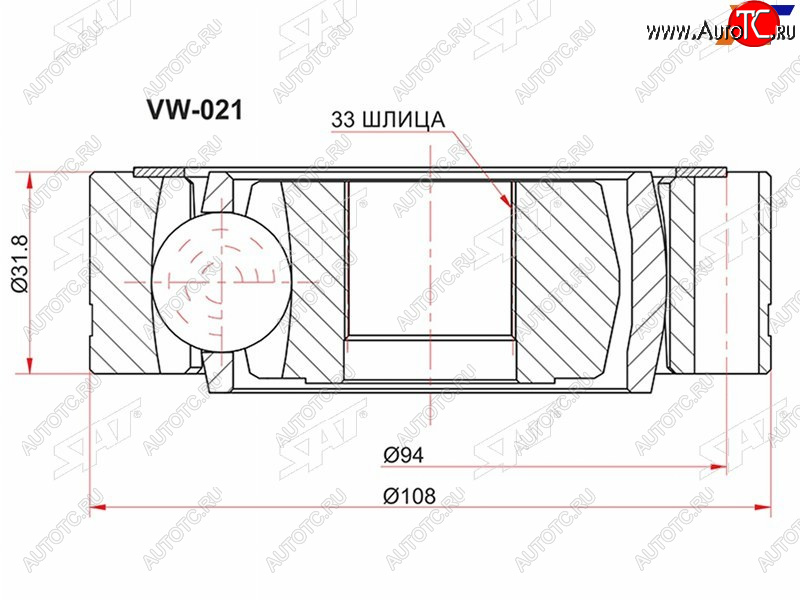 2 369 р. Шрус внутренний VOLKSWAGEN TRANSPORTER Т4 90-94 SAT VW-021  с доставкой в г. Чебоксары