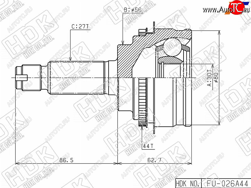 4 499 р. Шрус наружный SUBARU IMPREZA GF8 4WD 98- FORESTER SF9 HDK FU-026A44  с доставкой в г. Чебоксары