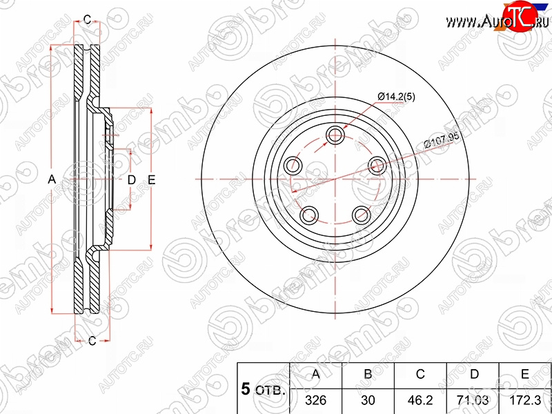 18 399 р. Передний тормозной диск(Ø326) BREMBO Jaguar XF X250 универсал (2007-2015)  с доставкой в г. Чебоксары