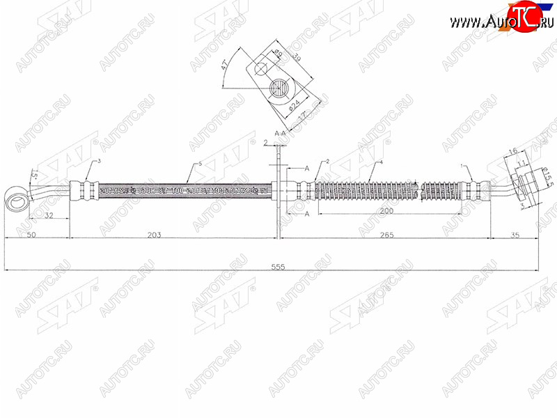 1 099 р. Шланг тормозной передний RH SAT KIA Rio 2 JB дорестайлинг, хэтчбэк 5 дв. (2005-2009)  с доставкой в г. Чебоксары