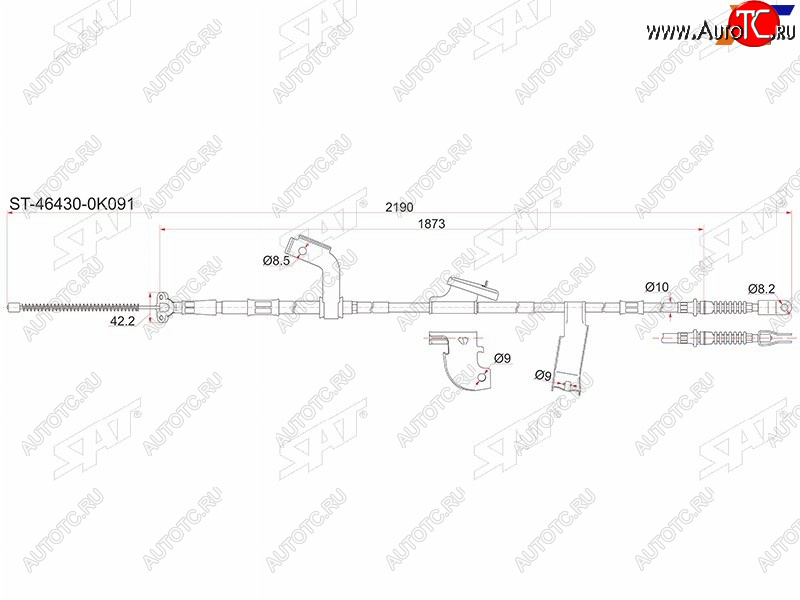 2 169 р. Трос стояночного тормоза LH SAT Toyota Hilux AN10,AN20 дорестайлинг (2004-2008)  с доставкой в г. Чебоксары