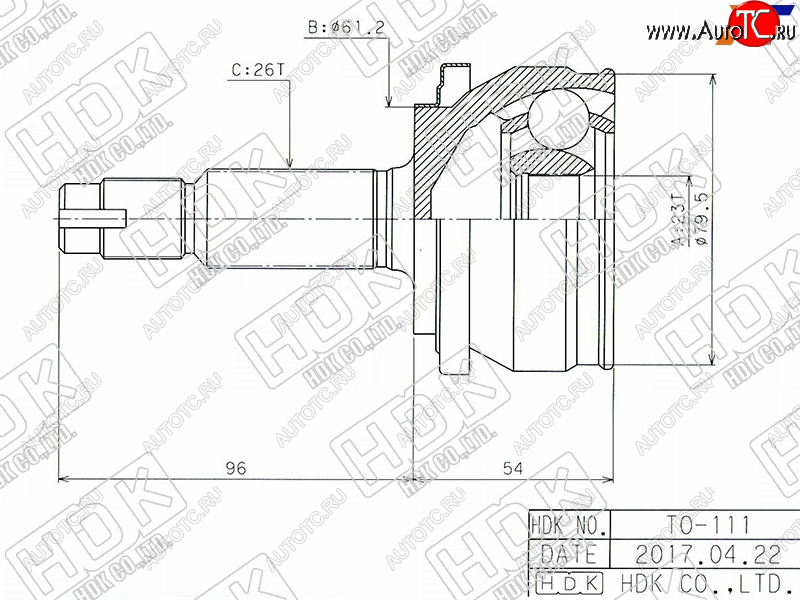 4 299 р. Шрус наружный TOYOTA AURISCOROLLA ZREZZE15#07- HDK TO-111  с доставкой в г. Чебоксары
