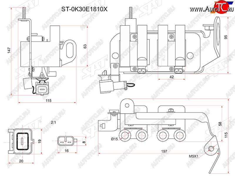 2 079 р. Катушка зажигания KIA RIO 00-05 (модуль) SAT ST-0K30E1810X  с доставкой в г. Чебоксары