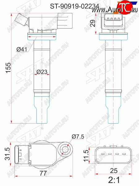1 199 р. Катушка зажигания TOYOTA 1MZ-FE MCV2#MCU2#MCU1#MCU3#MCR3040 00-06 SAT ST-90919-02234  с доставкой в г. Чебоксары
