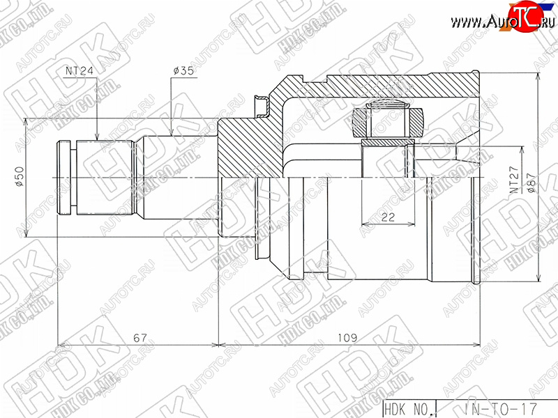 5 399 р. Шрус внутренний LH TOYOTA ACV3#ACV40 NZT260ANE10ACUMCU2030ACM21ACR30AZR65 HDK IN-TO-17  с доставкой в г. Чебоксары