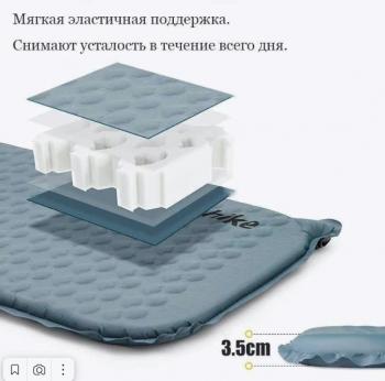 5 389 р. Коврик самонадувающийся Naturehike, 185x55x3,5 см, синий Naturehike cnk2300dz013-sqbl  с доставкой в г. Чебоксары. Увеличить фотографию 4