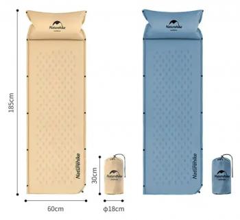 2 879 р. Коврик самонадувающийся с подушкой Naturehike, 185х60х2,5 см, синий Naturehike nh15q002-d-blsn  с доставкой в г. Чебоксары. Увеличить фотографию 4