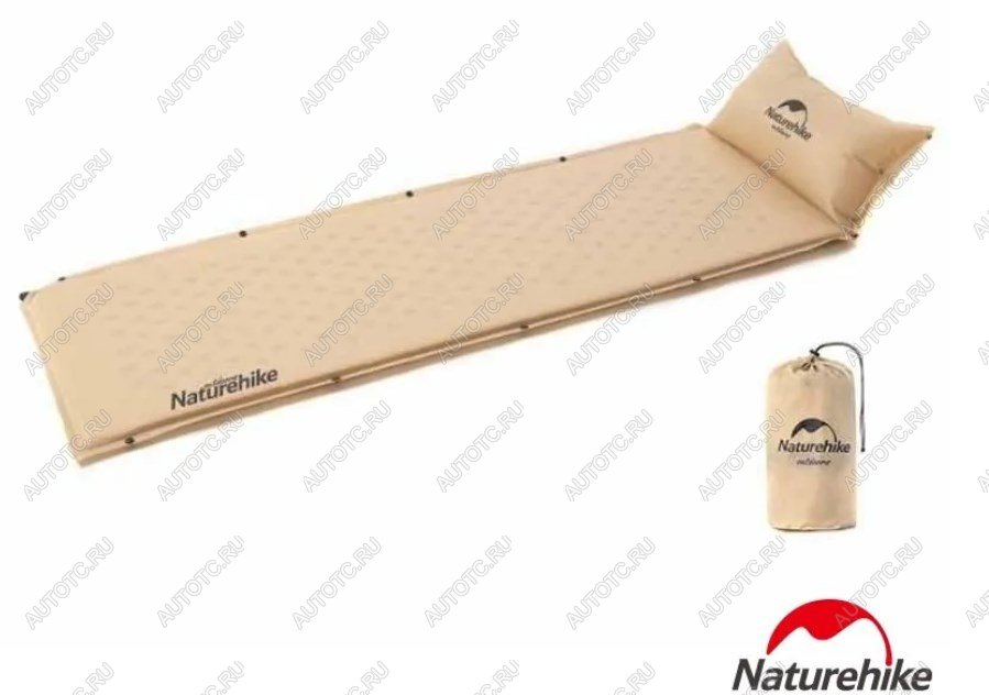 2 879 р. Коврик самонадувающийся с подушкой Naturehike, 185х60х2,5 см, песочный Naturehike nh15q002-d-yesn  с доставкой в г. Чебоксары