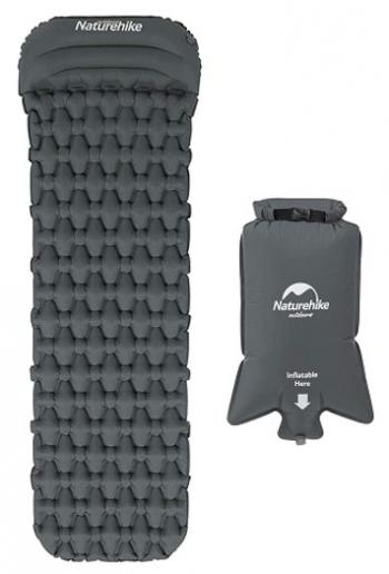 Коврик надувной Naturehike с подушкой, 185x59x3,5 см, серый, с мешком Naturehike nh19z003-p-g