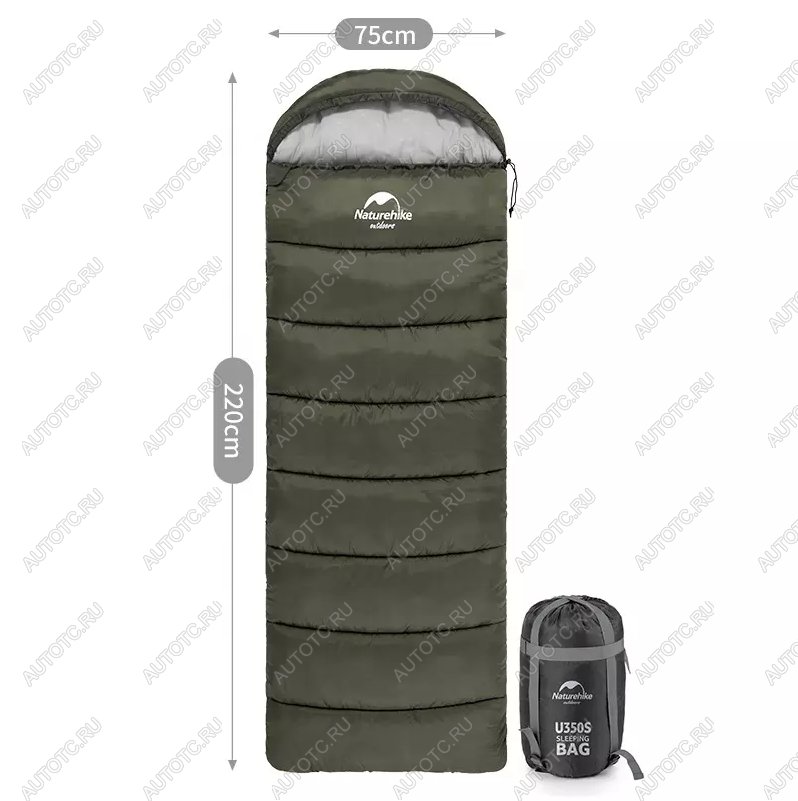 4 549 р. Мешок спальный Naturehike U350, (190х30)х75 см, (правый) (ТК: +1C), темно-зеленый Naturehike nh20msd07-agru350  с доставкой в г. Чебоксары