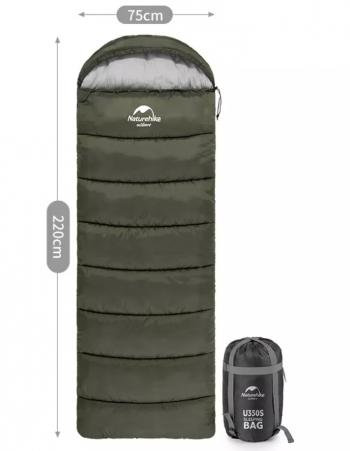 Мешок спальный Naturehike U350, (190х30)х75 см, (левый) (ТК: +1C), темно-зеленый Naturehike nh20msd07-agru350-l