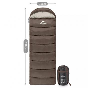 5 479 р. Мешок спальный Naturehike U350S, (190+30)х75 см, (ТК: -3C), (левый), коричневый Naturehike nh20msd07-gre350s-l  с доставкой в г. Чебоксары. Увеличить фотографию 3